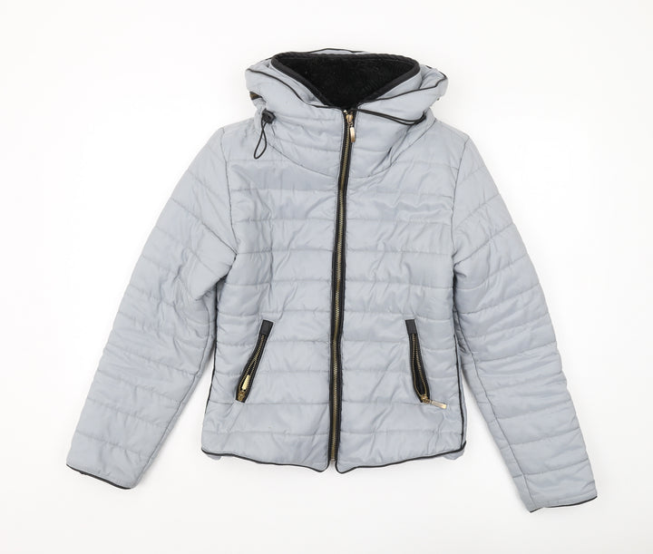 Women's Grey Puffer Jacket, Size S, Winter Hooded Coat