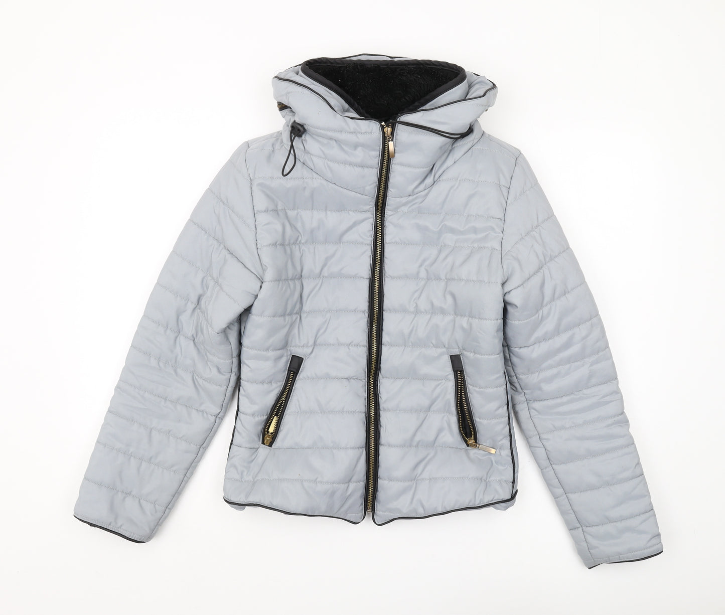 Women's Grey Puffer Jacket, Size S, Winter Hooded Coat