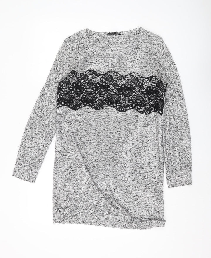 Next Women's Grey Lace Accent Long Sleeve Top Size 10