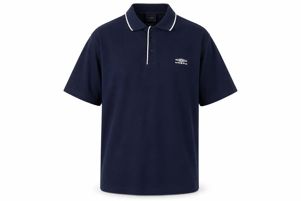 Front view of Umbro Men's Blue Short Sleeve Polo Shirt L