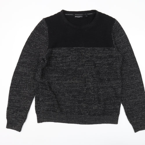 Brave Soul Men’s Black Crew Neck Pullover Jumper Large