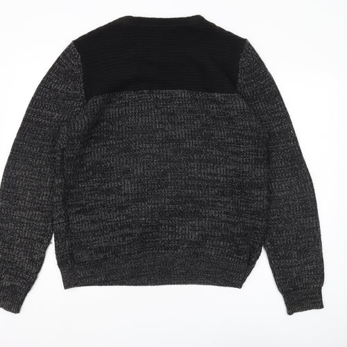 Brave Soul Men’s Black Crew Neck Pullover Jumper Large