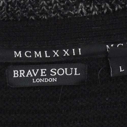 Brave Soul Men’s Black Crew Neck Pullover Jumper Large