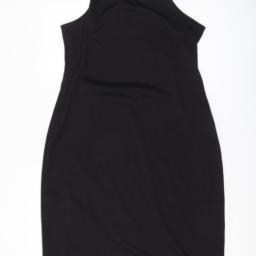 H&M Women's Black Bodycon Midi Dress, Size 12, Sleeveless Elegance