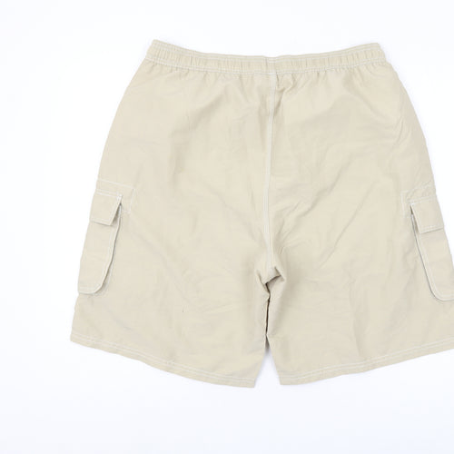 Outdoor Sports Men's Beige Swim Shorts, Size L, Elastic Waist