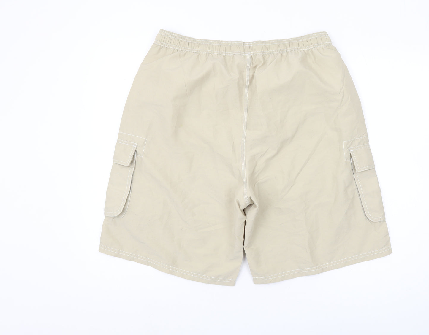 Outdoor Sports Men's Beige Swim Shorts, Size L, Elastic Waist