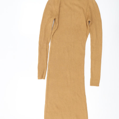 Love Soul London Brown Knit Midi Bodycon Dress S