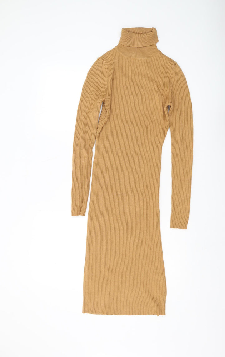 Love Soul London Brown Knit Midi Bodycon Dress S