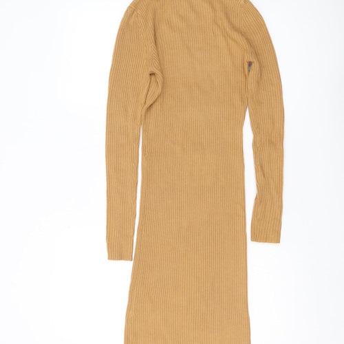 Love Soul London Brown Knit Midi Bodycon Dress S