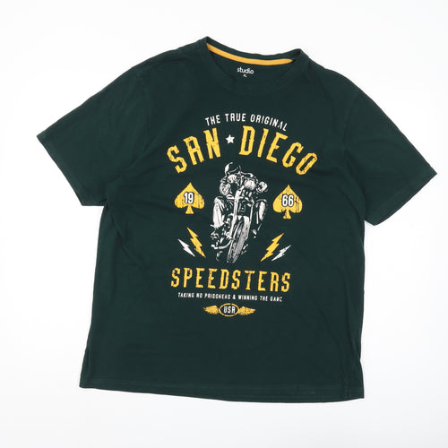 Studio Men's Green XL Motorcycle Graphic T-Shirt