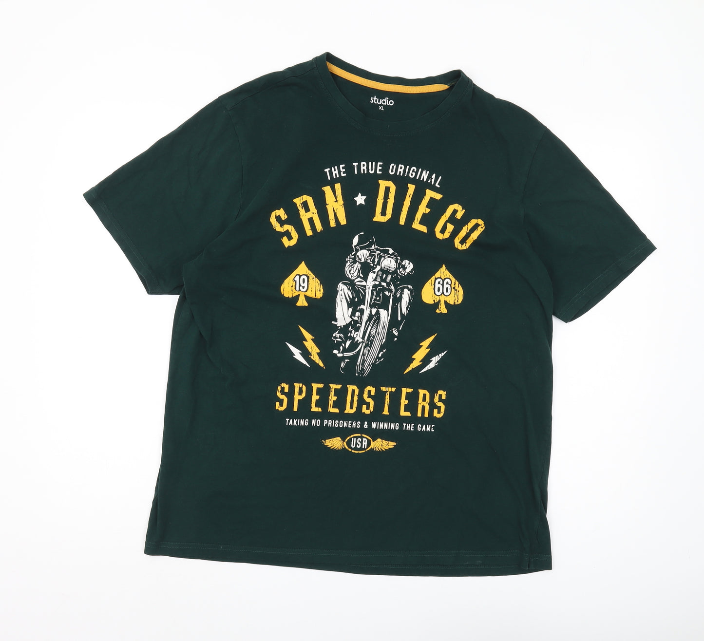 Studio Men's Green XL Motorcycle Graphic T-Shirt