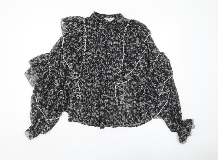 Miss Selfridge Women's Black Floral Chiffon Blouse Size 8