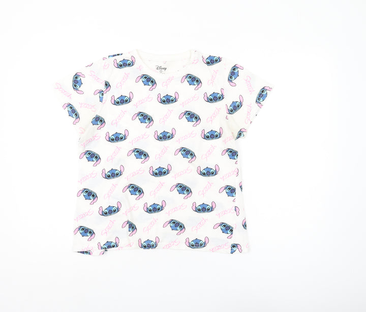 Disney Women's White Stitch T-Shirt UK Size 10 Casual
