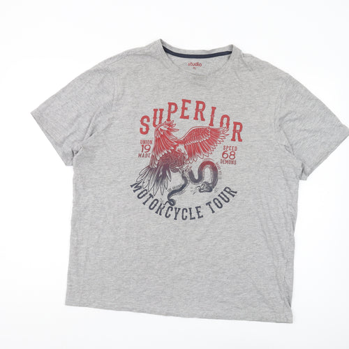 Studio Men's Grey Motorcycle T-Shirt XL, Graphic Print