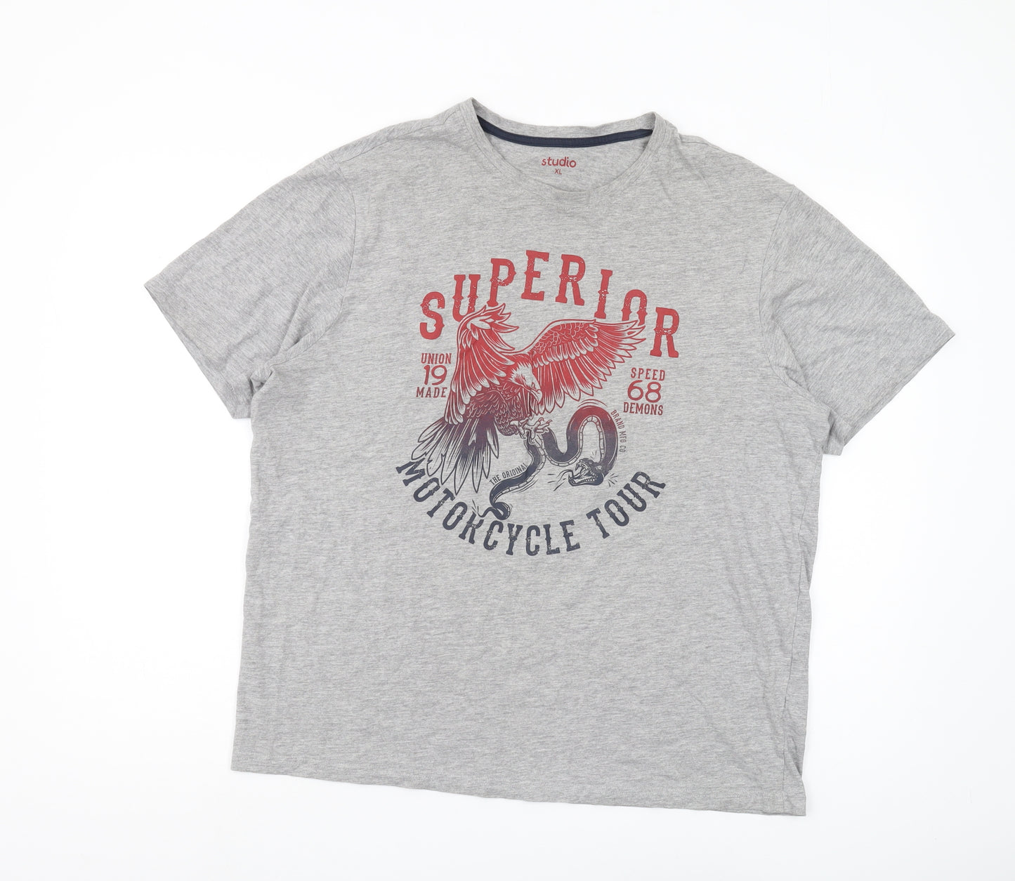 Studio Men's Grey Motorcycle T-Shirt XL, Graphic Print