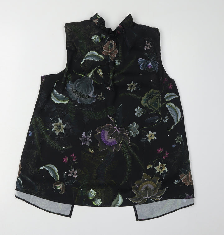 Next Women's Black Floral Blouse, Size 12, High Neck