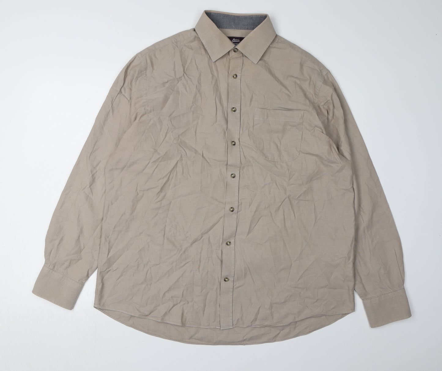 Marks and Spencer Men's Beige Long Sleeve Casual Shirt 17
