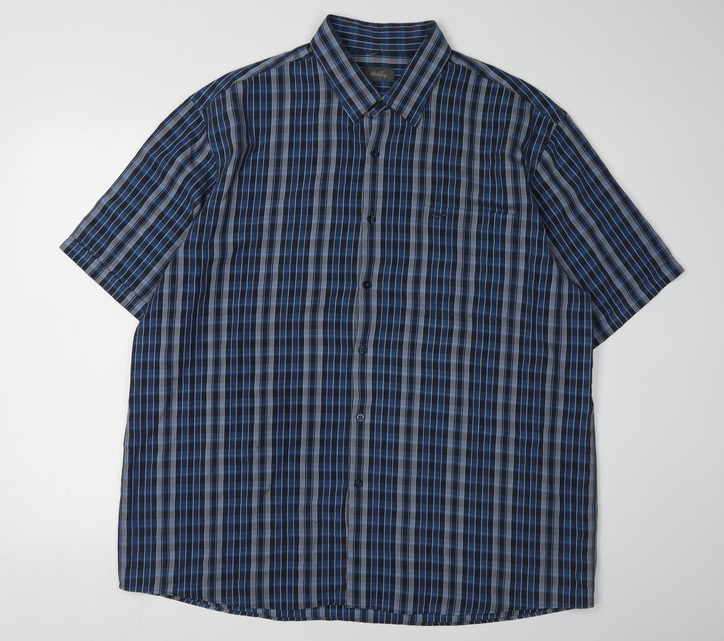 Wolsey Men's Blue Check Short Sleeve Shirt 2XL