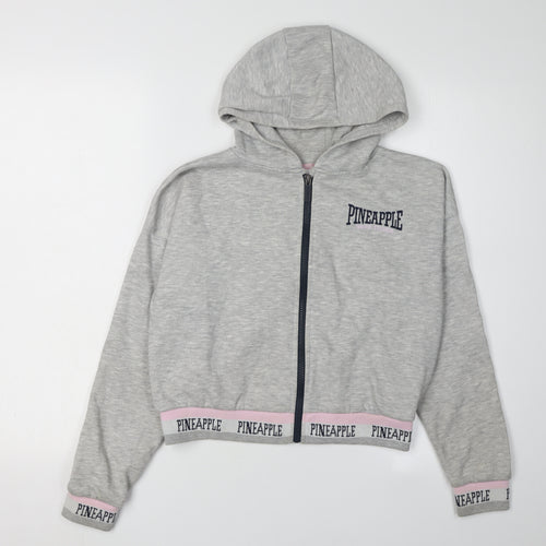 Pineapple Girls Grey Hoodie, Full Zip, Size 11-12Y, Logo Accent