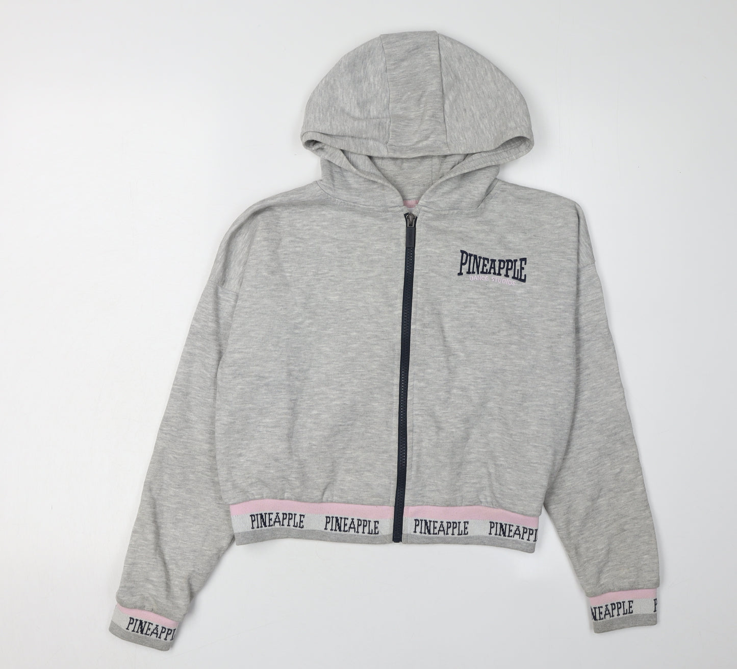 Pineapple Girls Grey Hoodie, Full Zip, Size 11-12Y, Logo Accent