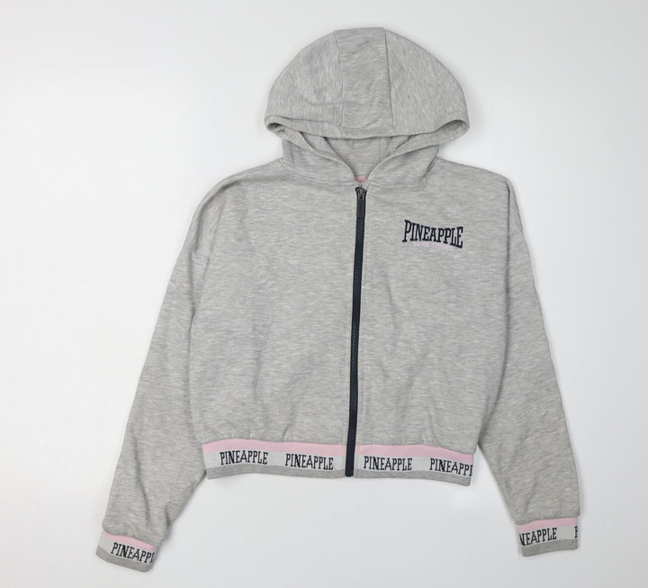 Pineapple Girls Grey Hoodie, Full Zip, Size 11-12Y, Logo Accent