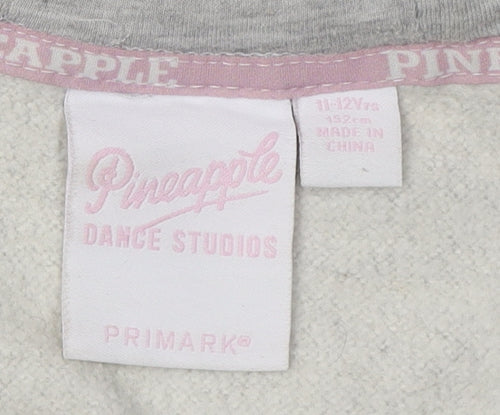 Pineapple Girls Grey Hoodie, Full Zip, Size 11-12Y, Logo Accent