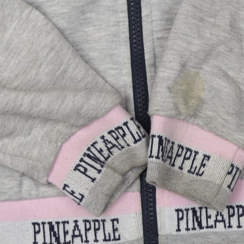 Pineapple Girls Grey Hoodie, Full Zip, Size 11-12Y, Logo Accent
