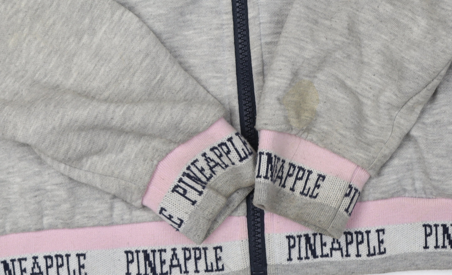 Pineapple Girls Grey Hoodie, Full Zip, Size 11-12Y, Logo Accent