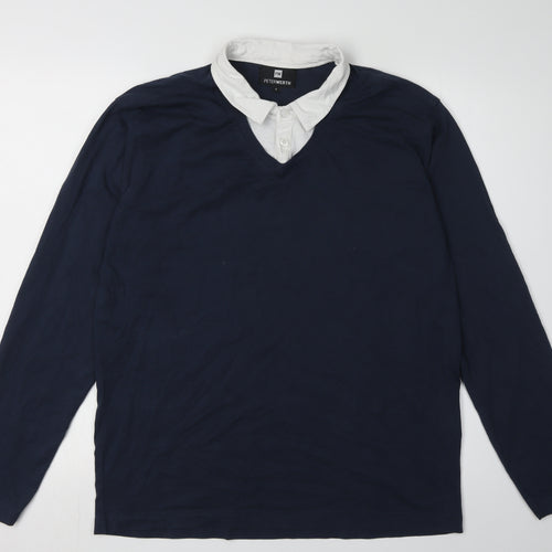Peter Werth Men's Blue Long Sleeve Polo Shirt