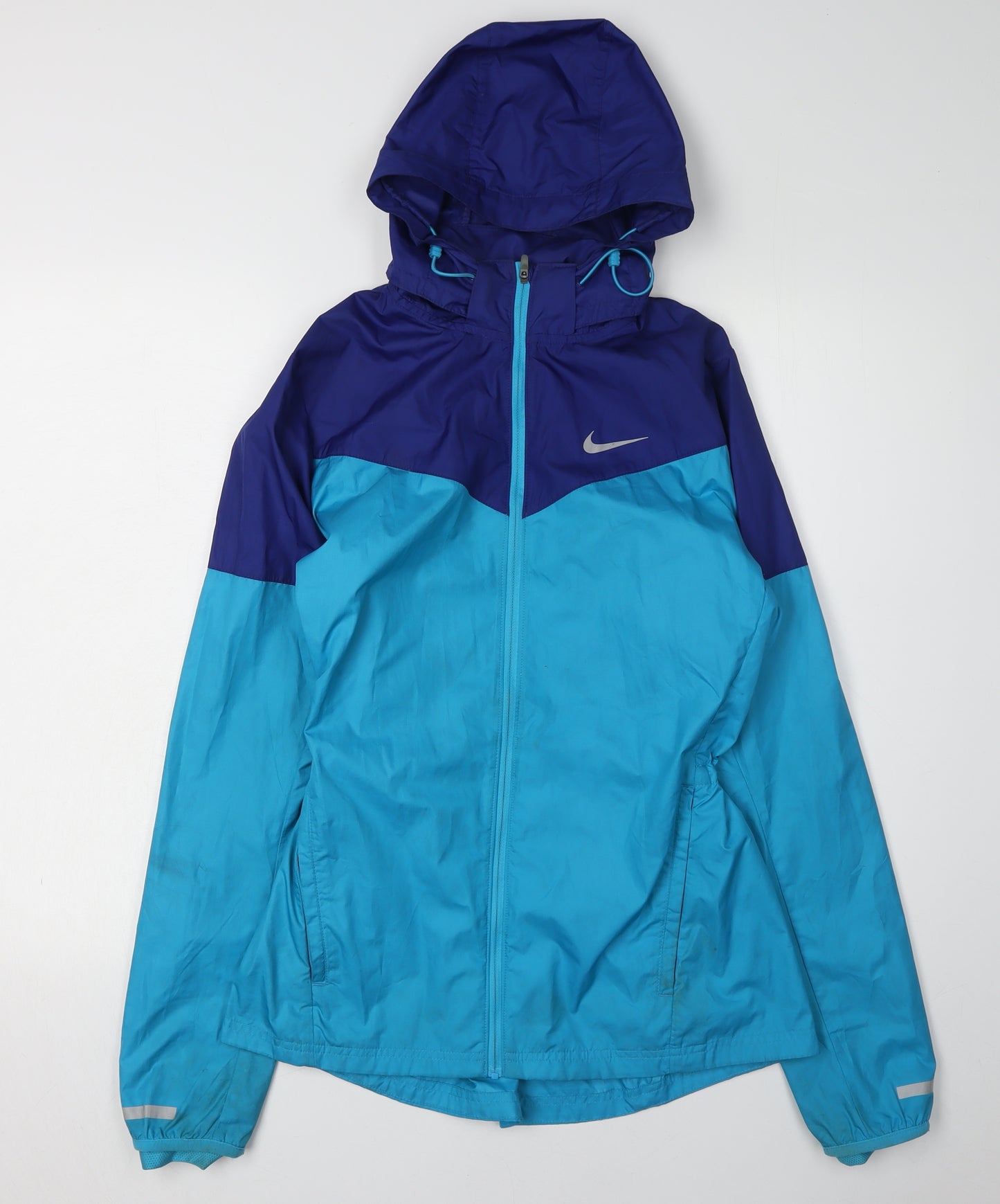 Nike Women's Blue Lightweight Hooded Windbreaker Jacket L