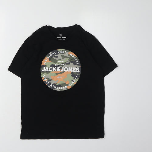 Jack & Jones Boys Black Graphic T-Shirt, Size 12, Crew Neck