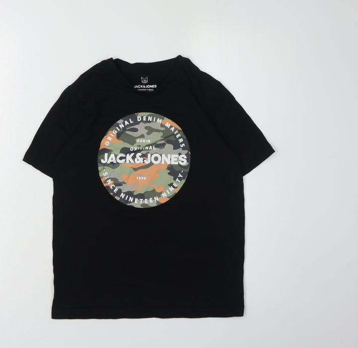 Jack & Jones Boys Black Graphic T-Shirt, Size 12, Crew Neck