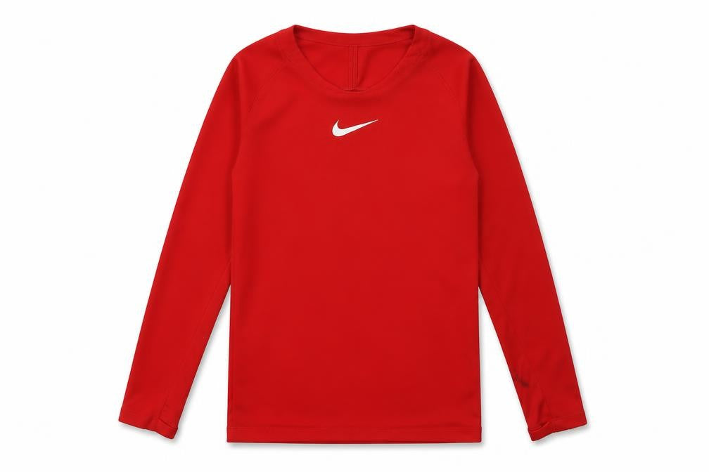 Front view of Nike boys’ red dri-fit athletic long sleeve t-shirt