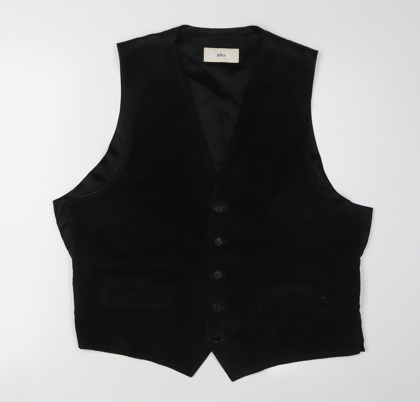 BHS Men's Black Leather Waistcoat XL Formal