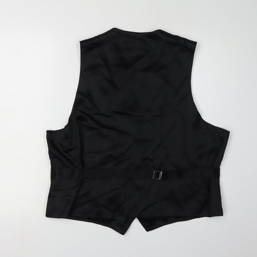 BHS Men's Black Leather Waistcoat XL Formal