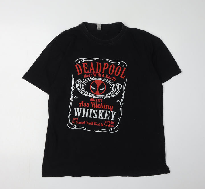 Club Men's Black XL Deadpool Graphic T-Shirt