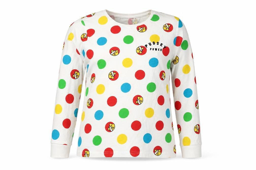 Front view of George Teens Multicoloured Pudsey Polka Dot T-Shirt, size 12