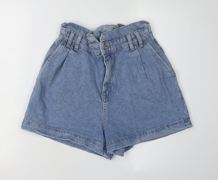 Zara Women's Blue Denim Paperbag Shorts, Size 2