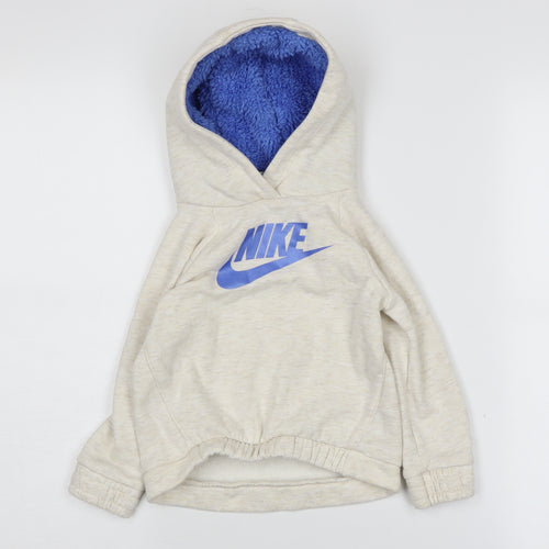 Nike Boys Beige Hoodie Pullover Fleece Lined Size 2 Years