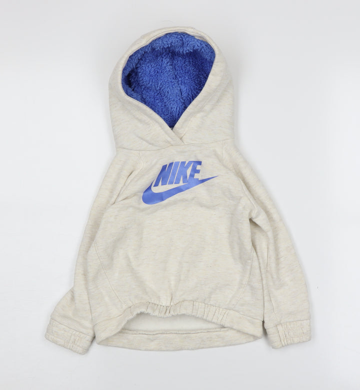 Nike Boys Beige Hoodie Pullover Fleece Lined Size 2 Years