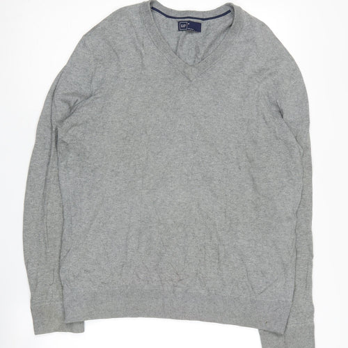 GAP Men's Grey V-Neck Cotton Pullover Jumper M