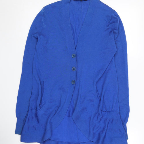 BCBGMAXAZRIA Women's Blue Merino Wool Cardigan XS