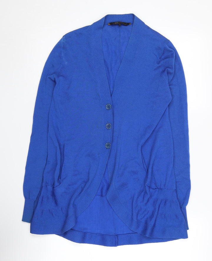 BCBGMAXAZRIA Women's Blue Merino Wool Cardigan XS