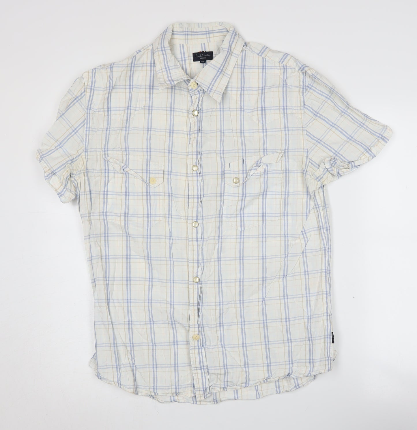 Paul Smith Men's Beige Check Short Sleeve Shirt XL