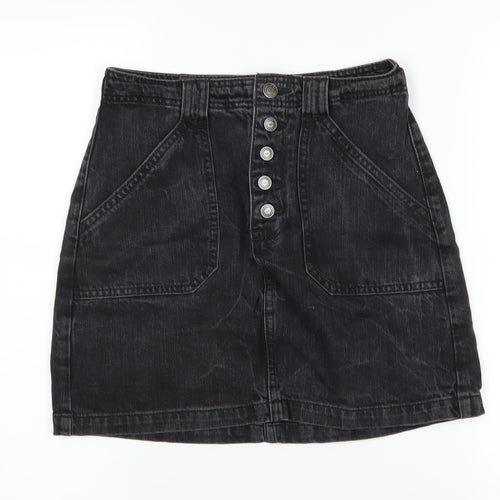 Hollister Women’s Black Denim Skirt, Size 4, Button Accent