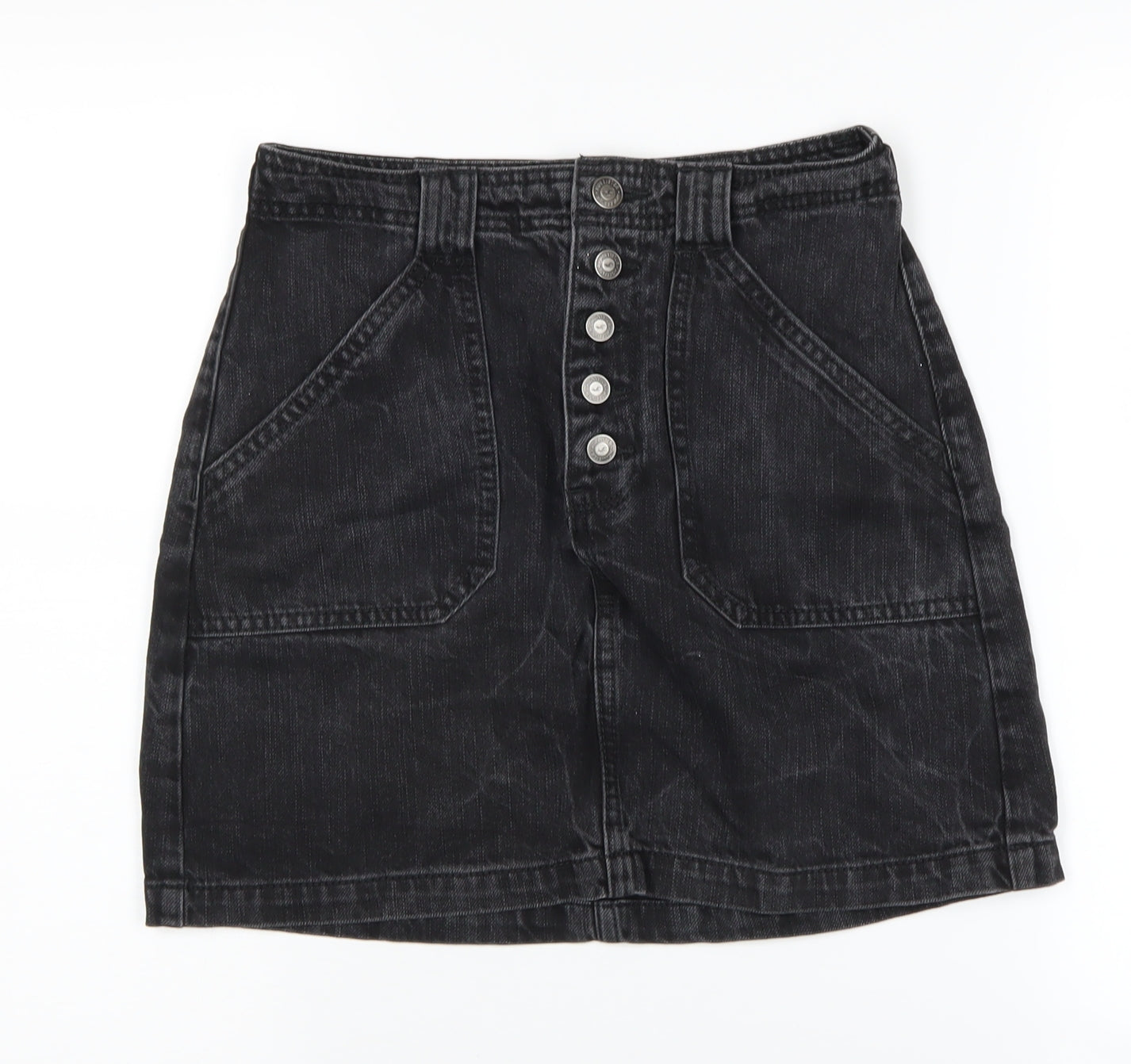 Hollister Women’s Black Denim Skirt, Size 4, Button Accent
