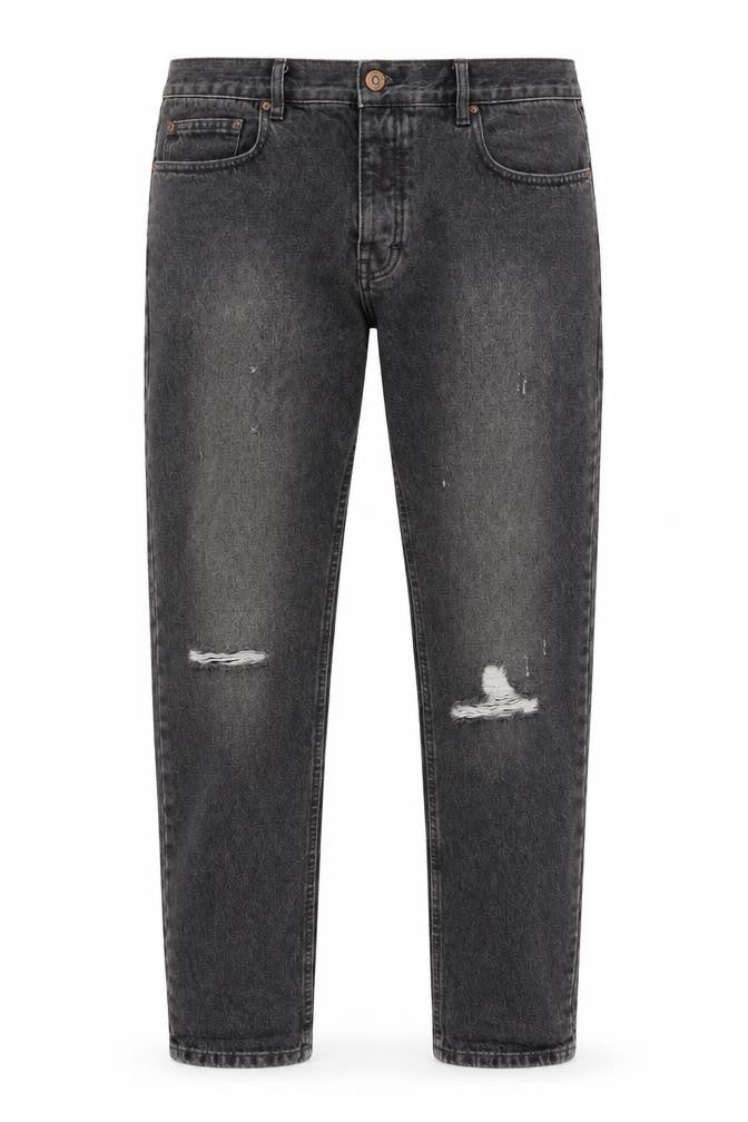 Front view of Next Men's Slim Black Jeans, L Size, Distressed Style