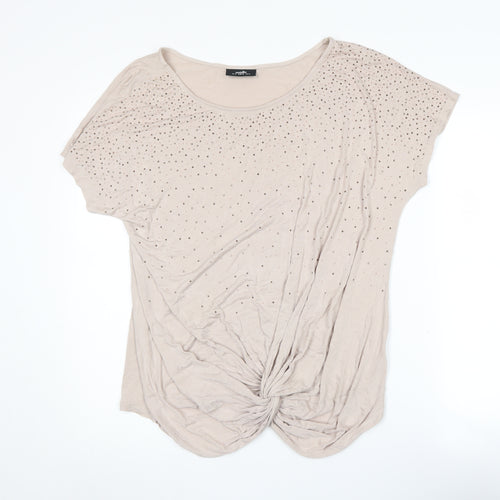 Wallis Women Beige Rhinestone T-Shirt Size 18