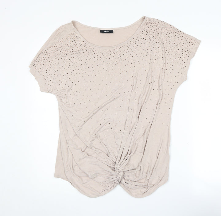Wallis Women Beige Rhinestone T-Shirt Size 18