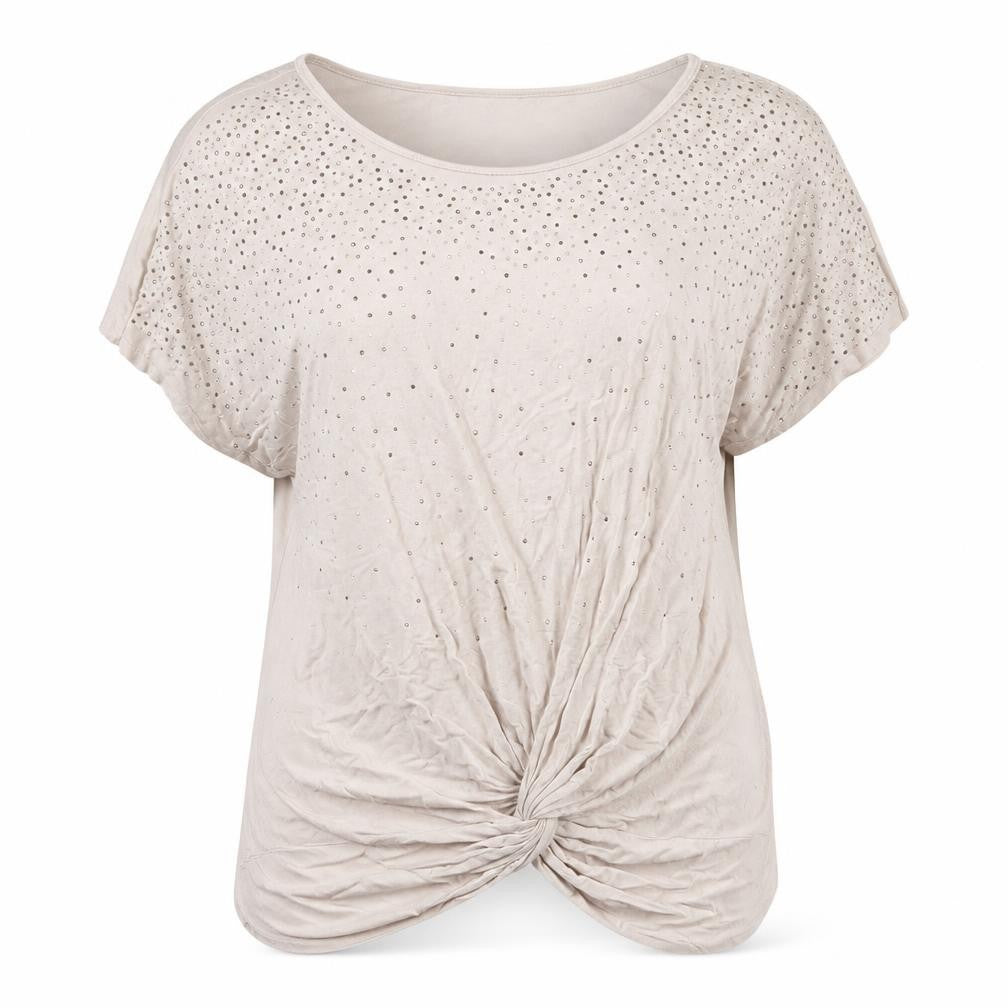 Front view of Wallis Women Beige Rhinestone T-Shirt, size 18